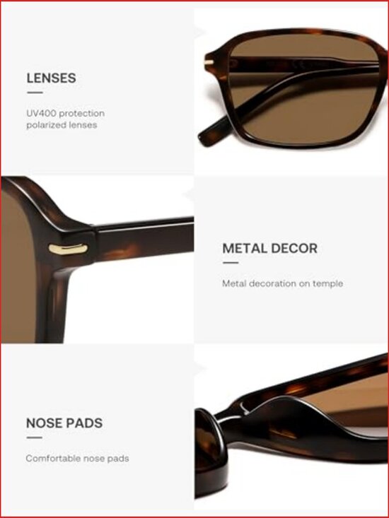 Retro Rectangular Polarized Sunglasses UV400 Protection Light Weight Square main image 6
